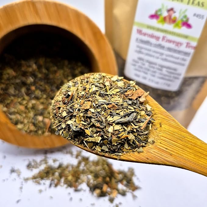 MORNING ENERGY TEA – Smooth Steady Energy Without Coffee Jitters – Organic Loose Leaf – by Master Herbalist Khabir | Green Tea &amp Eleuthero