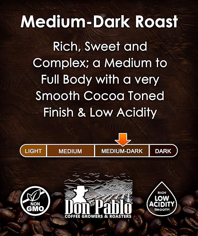 Don Pablo Gourmet Coffee - Signature Blend - Medium Dark Roast - Whole Bean Coffee - 100% Arabica Beans - Low Acidity and Non-GMO (80 Ounce Original)