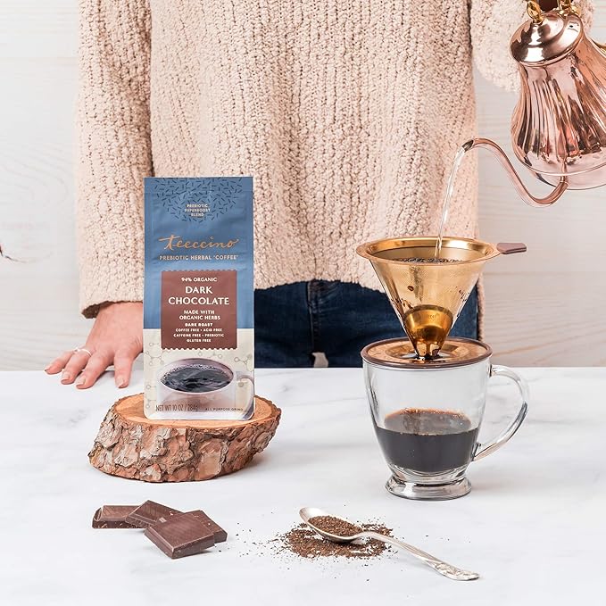 Teeccino Dark Chocolate Prebiotic SuperBoost Bundle - 25 Tea Bags 10 Ounce Herbal Coffee