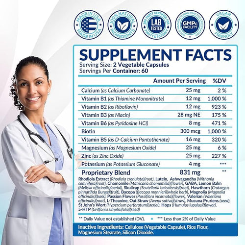 28 in 1 Calm Mood Support Supplement- Natural Happy Pills for Occasional Anxiousness &amp Stress Worry feelings Relaxation Mental Clarity | Max Sleep &amp Mood Support for Women &amp Men|120 Veg