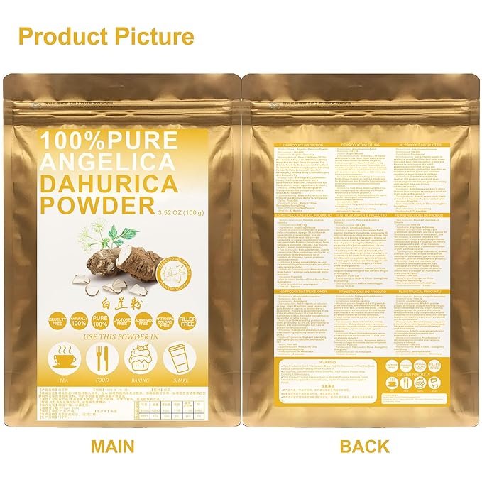 Plant Gift 100% Pure Angelica Dahurica Powder 白芷粉 Natural Angelica Flour Dong Quai Root Powder for Drinks Adds Flavor and Taste Non-GMO Powder No Filler No additives 100G/3.25oz