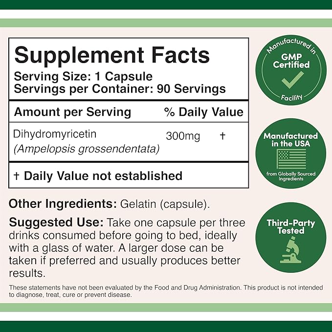 Dihydromyricetin (DHM) (Hovenia Dulcis Extract) Supplement for Liver Support (Naturally Obtained from The Oriental Raisin Tree) 90 Capsules 300mg Analysis (Pack of 2)