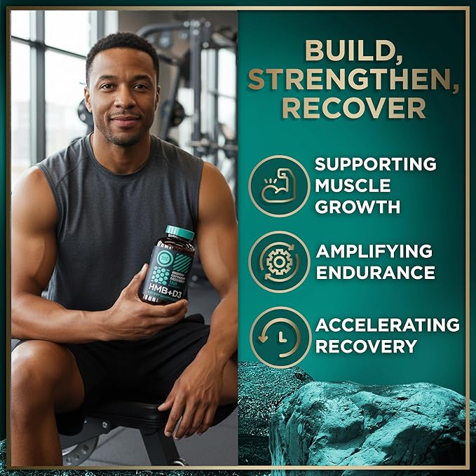HMB and Vitamin D3 Supplement Capsules - B-Hydroxy B-Methylbutyrate 1000-3000 MG HMB Supplements with Vitamin D3 - Muscle Growth Strength Performance Pre-Workout Muscle Recovery - 360 Caps