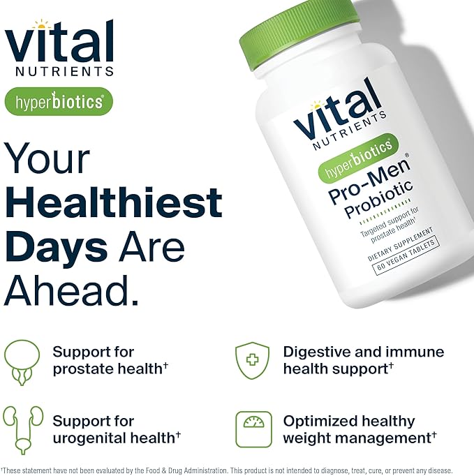 Hyperbiotics Vital Nutrients Pro Men Probiotics | Vegan Advanced Probiotics for Men | Clinically Studied for Prostate Health Digestive Balance and Gut Health* | Gluten Dairy Soy Free | 60 Tablets