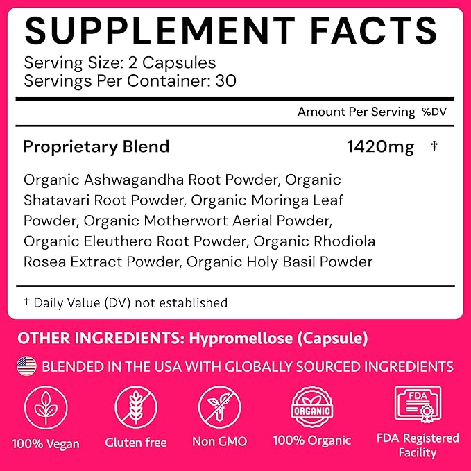Ayurvedic Hormone Balance for Women | Cortisol Reducer | Mood Energy &amp Sleep Support | Regulates Estrogen | Stress Relief | Ashwagandha Rhodiola &amp Shatavari | Made in USA | 60 Ct. - OSH We