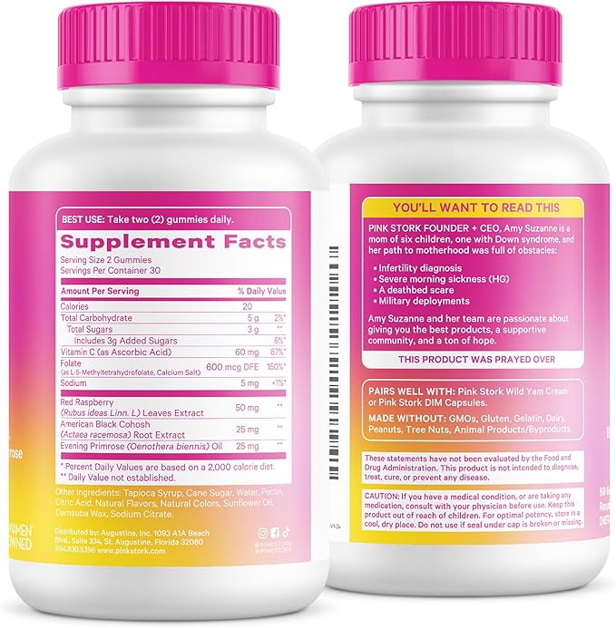 Pink Stork Hormone Balance Gummies for Women – PMS Menopause &amp Estrogen Support – Mood Bloating Hot Flashes &amp Energy – Red Raspberry Leaf Black Cohosh Primrose – 60 Vegan Gummies