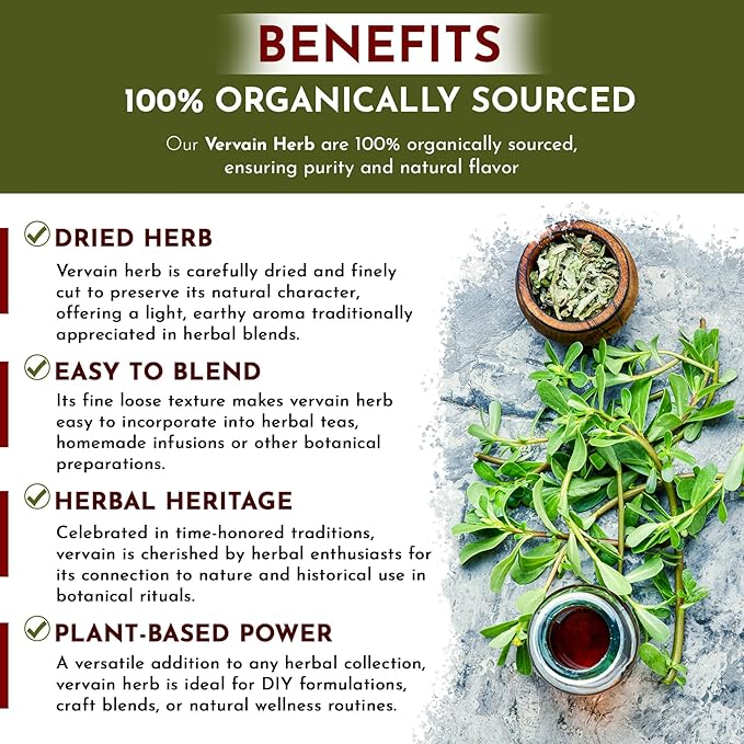 Organic Way Vervain Herb (Verbena officinalis) Cut and Sifted | Herbal Tea | Wild-Crafted | Non-GMO &amp Gluten Free | Resealable Bag | Raw from Albania (1 lb 16 Oz)