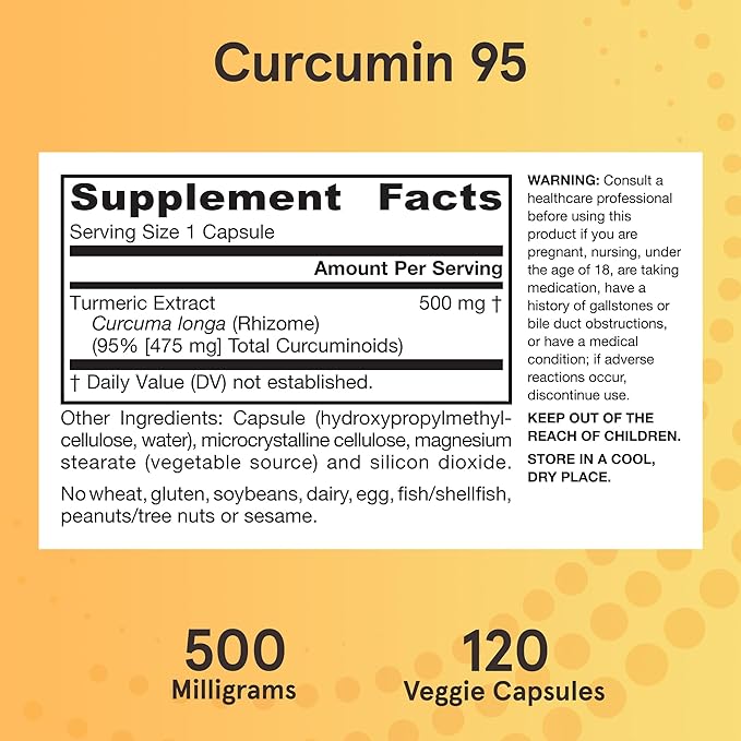 Jarrow Formulas Curcumin 95 500 mgTurmeric Curcumin Extract for Antioxidant Support Bone and Joint Support Dietary Supplement120 Veggie CapsulesUp to 120 Servings Pack of 12