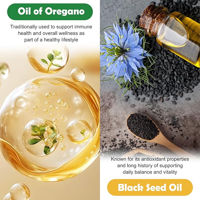 Oil of Oregano with Black Seed Oil Softgels 300 Count 2 in 1 Organic Oregano Capsules for Digestive &amp Immune Support Carvacrol &amp Thymoquinone Plant Based Non-GMO Gluten Free