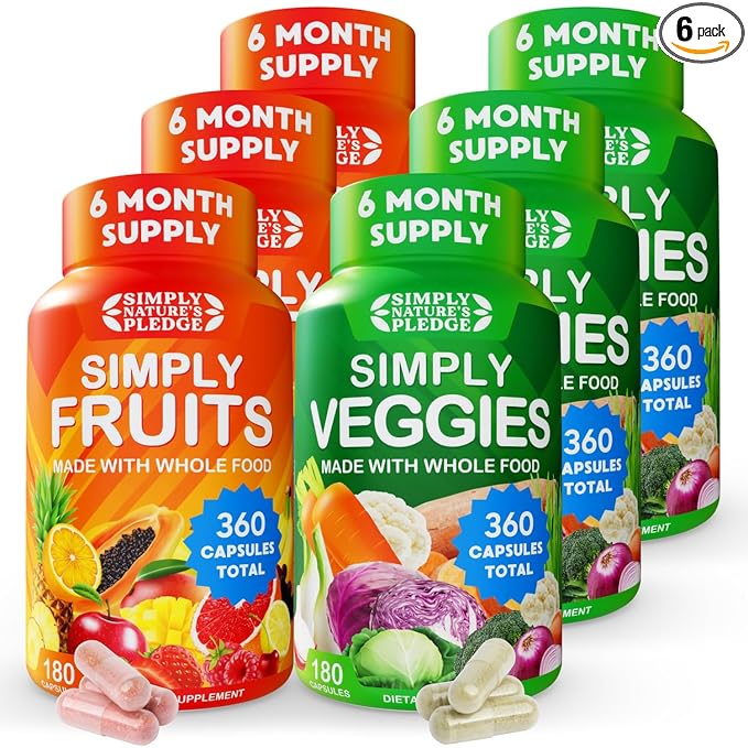 Simply Nature's Pledge -Packed with 42 Different Fruits &amp Vegetables - Made with Whole Food Superfoods - with Aloe Vera – 100% Soy Free -6 Month Supply- 180 Count (Pack of 6)