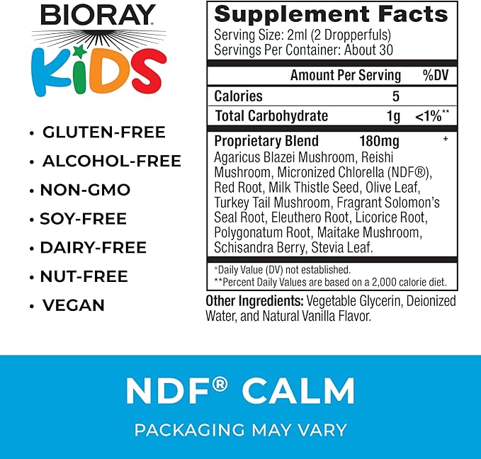 BIORAY Kids NDF Calm Vanilla - 2 fl oz - Nourish the Liver &amp Remove Toxins - Non-GMO Vegan Gluten Free - 1-2 Month Supply