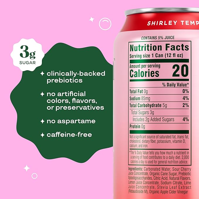 Bloom Pop Prebiotic Soda 12 Pack Shirley Temple Flavor 12oz Cans | Prebiotic Soda for Gut Health Low Calorie Soda No Caffeine Healthy Soft Drink Alternative
