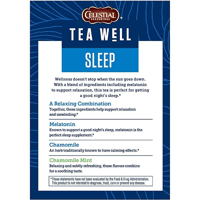 Celestial Seasonings TeaWell Herbal Tea Sleep with Melatonin Chamomile Mint Caffeine Free Wellness Tea 12 Tea Bags (Pack of 6)