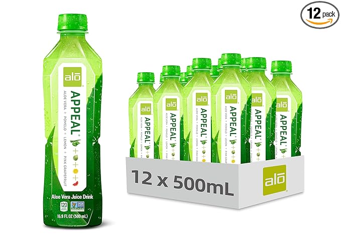 ALO Aloe Vera Juice Drink | APPEAL - Pomelo + Grapefruit + Lemon | 16.9 fl oz Pack of 12 | Plant-Based Drink with Real Aloe Pulp