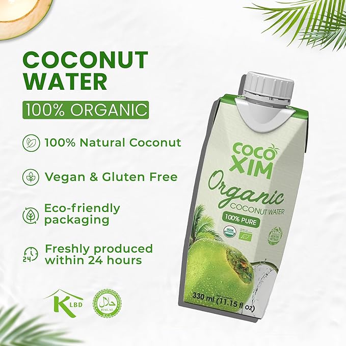 COCOXIM Ready to Drink Organic Coconut Water - 11 oz (Pack of 12) | Zero Added Sugar| 100% Natural &amp Fresh with Electrolytes &amp Nutrients | Halal &amp Kosher Certified | Alternative to Soda S