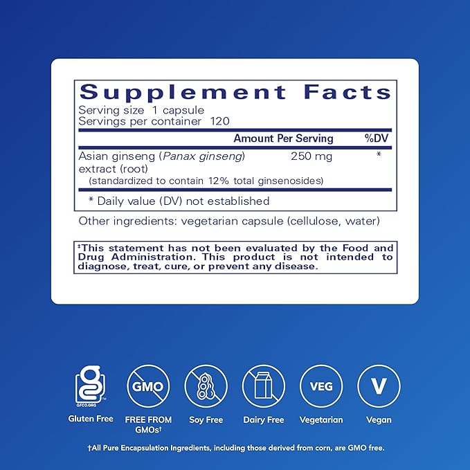 Pure Encapsulations Panax Ginseng | Hypoallergenic Supplement Helps the Body Adapt to Occasional Physical Stress* | 120 Capsules