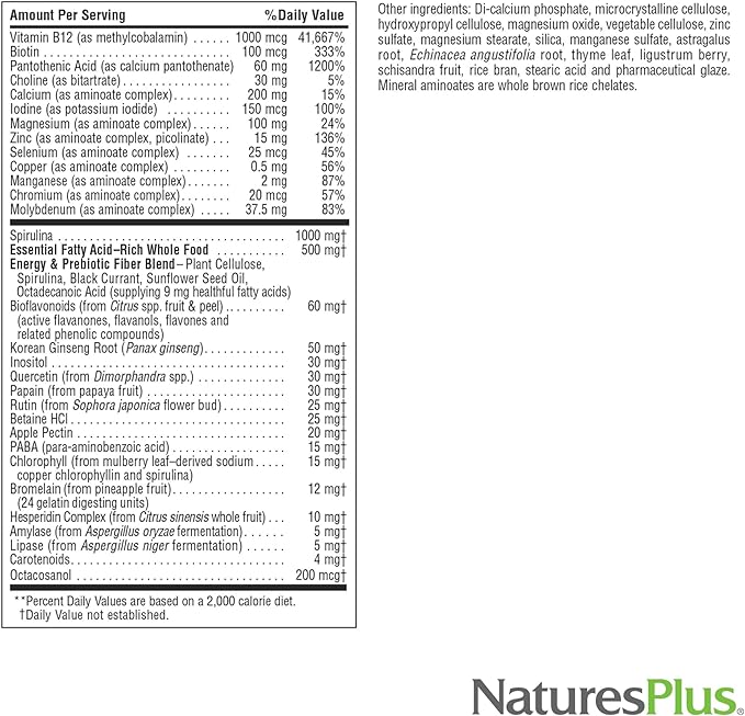 NaturesPlus Source of Life No Iron - 180 Mini-Tabs - Multivitamin &amp Mineral Supplement - Supports Natural Energy &amp Overall Well-Being - Gluten Free Vegetarian - 30 Servings