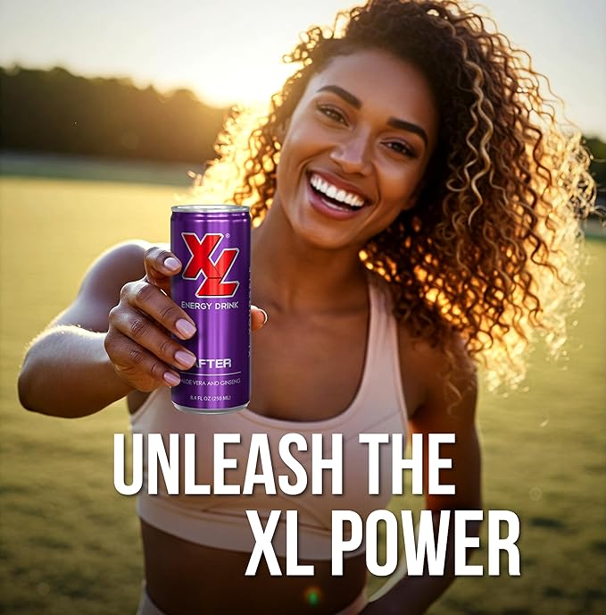 XL Energy Drinks 24 Pack - Aloe Vera Juice with 80mg Caffeine plus Taurine &amp B Vitamins After Flavor Hydrating Energy Drinks with Aloe Vera and Ginseng - 8.4 Oz 24 Pack Energy Drinks