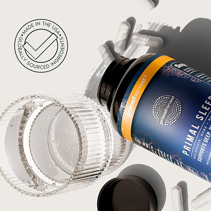 Primal Harvest Primal Sleep Support Supplement for Adults with Melatonin GABA Valerian Root L-Tryptophan Magnesium Bisglycinate Chelate and Chamomile for Deep Restful Sleep