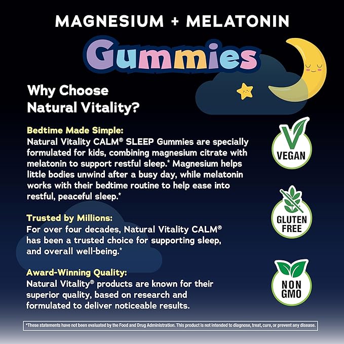Natural Vitality Calm Magnesium Citrate Kids Supplement Stress Relief Gummies Supports a Healthy Response to Stress Gluten Free Vegan Nighttime Berry 120 Gummies