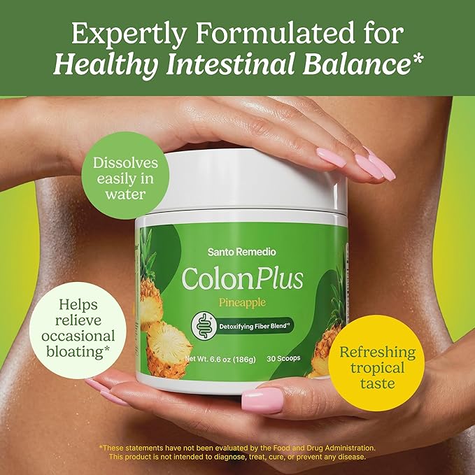 Santo Remedio Colon Plus Colon Cleanser Dietary Psyllium Husk Fiber and Probiotics Supplement 30 Servings Pineapple Flavor
