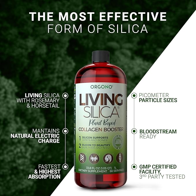 Living Silica ORGONO Plant-Based Collagen Booster | Horsetail Extract &amp Rosemary | Supports Collagen &amp Elastin for Joint &amp Bone Health Glowing Skin Strong Hair &amp Nails | 33.85 Fl Oz