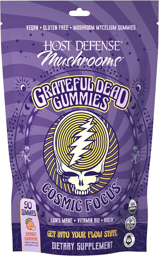 Host Defense Cosmic Focus Grateful Dead Gummies - Mushroom Gummies with Lion’s Mane B12 &amp Niacin - Supports Focus Memory Brain Function &amp Mental Energy (30 Servings)