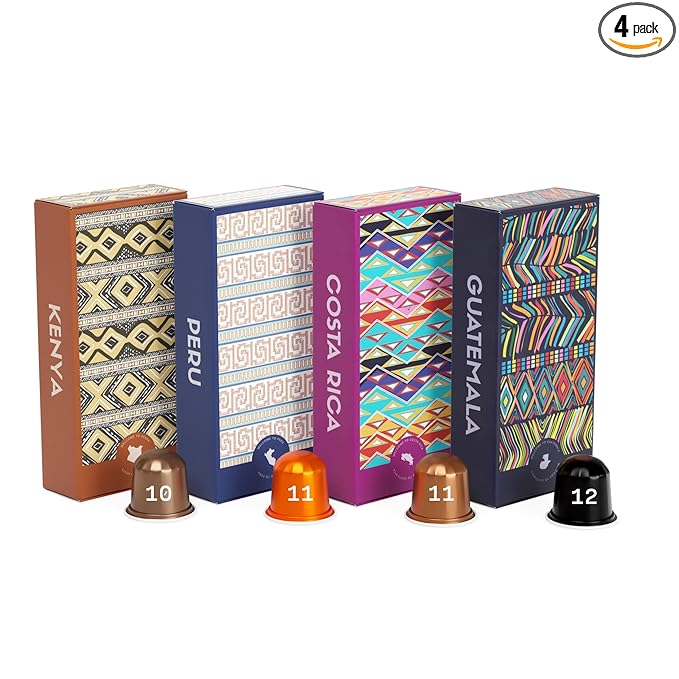 Atlas Coffee Club Espresso Pods Compatible with Nespresso Original– Extra Dark Roast Variety Pack (40 Count)– Aluminum Capsules from Kenya Peru Costa Rica &amp Guatemala– Intensity 10-12