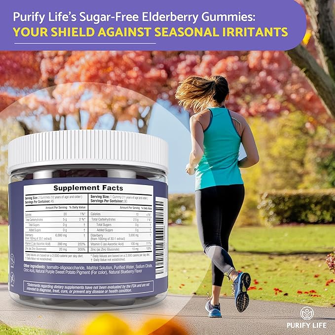 Sugar-Free Elderberry Gummies with Vitamin C &amp Zinc for Adults and Kids Immune Support Supplement for Respiratory Health Sambucus Elderberry Antioxidant Gummies - Vegan 90 Count