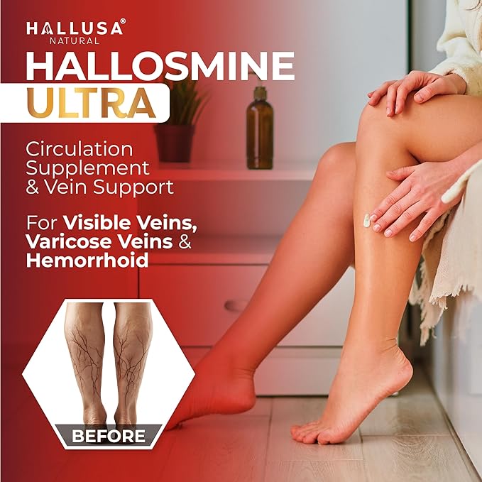 Hallusa Natural Hallosmine Ultra Diosmin 500mg &amp Hesperidin 150mg – Heavy Legs Swelling &amp Vein - Blood Circulation Supplements 60 Caps