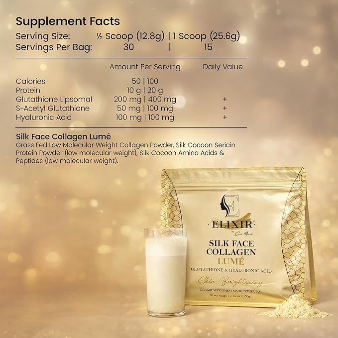 Elixir Silk Face Collagen Lumé - Collagen Powder with Hyaluronic Acid &amp Glutathione – Collagen Peptides 20g Protein Powder for Women – Supports Skin Care Hydration Elasticity &amp Radiance - 35