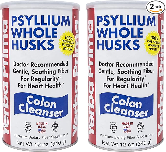 Yerba Prima Psyllium Husk 12 Ounce (Pack of 2) - Colon Cleanser Fiber Supplement - Natural Support for Gut Health - Non GMO Gluten Free Vegan