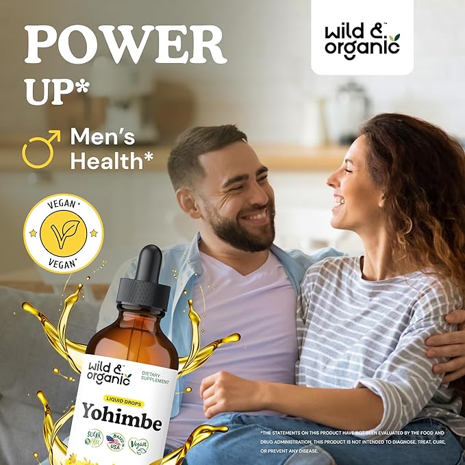 Wild &amp Organic Yohimbe Supplements for Men &amp Women - 5 mg Yohimbine Extract Tincture - Alcohol-Free Yohimbe Bark Drops - Vegan Non-GMO &amp Sugar-Free - 4 fl oz