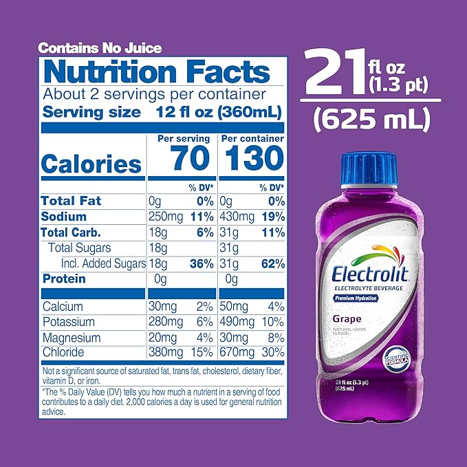 Electrolit Electrolyte Beverage Grape 21 Fl Oz bottle (Pack of 12)