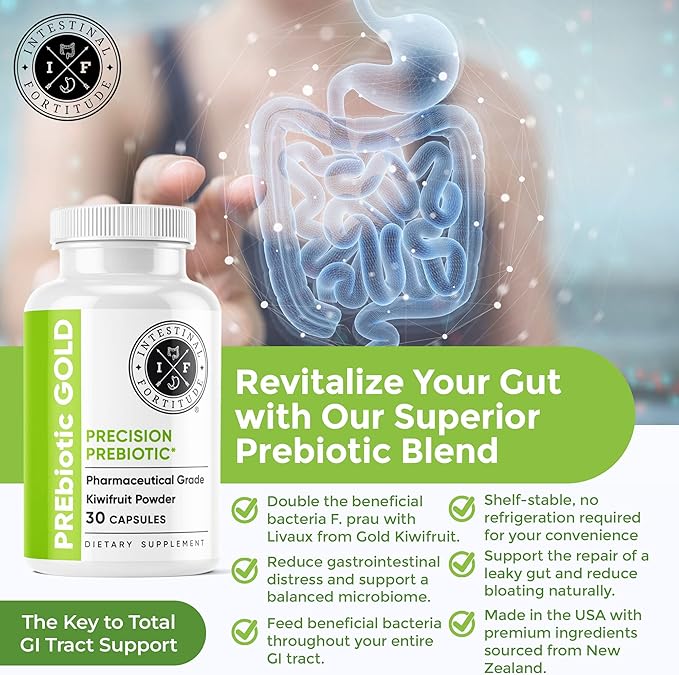Intestinal Fortitude PREbiotic Gold: Kiwifruit Fiber Butyrate &amp Prebiotic Restore Supplement to Support The Gut Immune &amp Digestive Support Anti-Bloating &amp Leaky Gut Repair Dairy-Free C