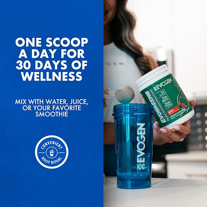 Evogen Evogreens - Super Greens Powder | Promotes Recovery Wellness &amp Immune Health | Greens Superfood Powder with Spirulina Probiotics Pomanox Pomegranate Extract | Berry | 30 Servings
