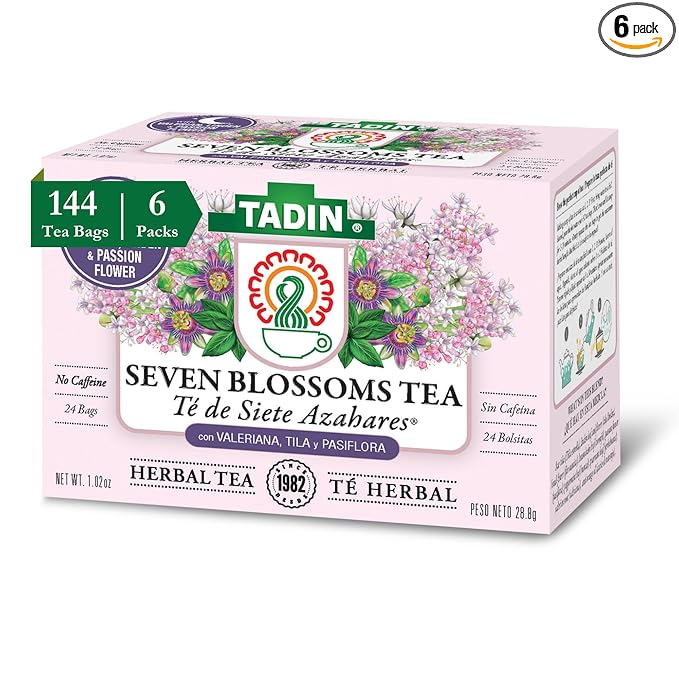Tadin Seven Blossoms Herbal Tea Caffeine Free 24 Tea Bags Per Box Pack of 6 Boxes Total