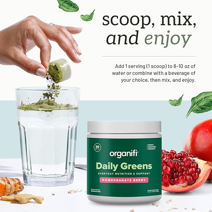 Organifi Daily Greens - Everyday Nutrition and Support - Greens Powder for Energy Digestion and Immunity 30 Servings
