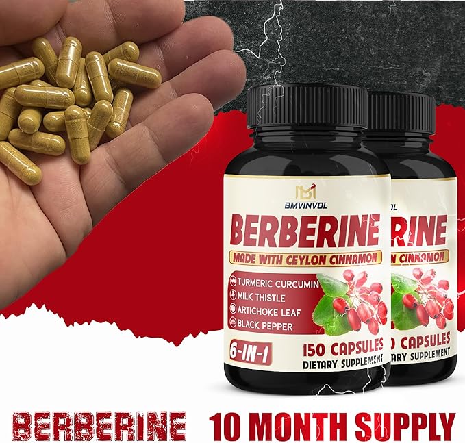2 Pack Berberine HCl- Plus Ceylon Cinnamon Turmeric Milk Thistle Artichoke Black Pepper Berberine HCI Root Supplements Pills - Immune System