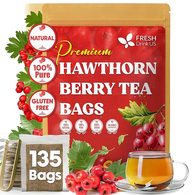 FreshDrinkUS Premium Hawthorn Berry Tea - 135 Tea Bags - 100% Natural Herbal Infusion Caffeine-Free Rich Aroma &amp Smooth Taste. Vegan