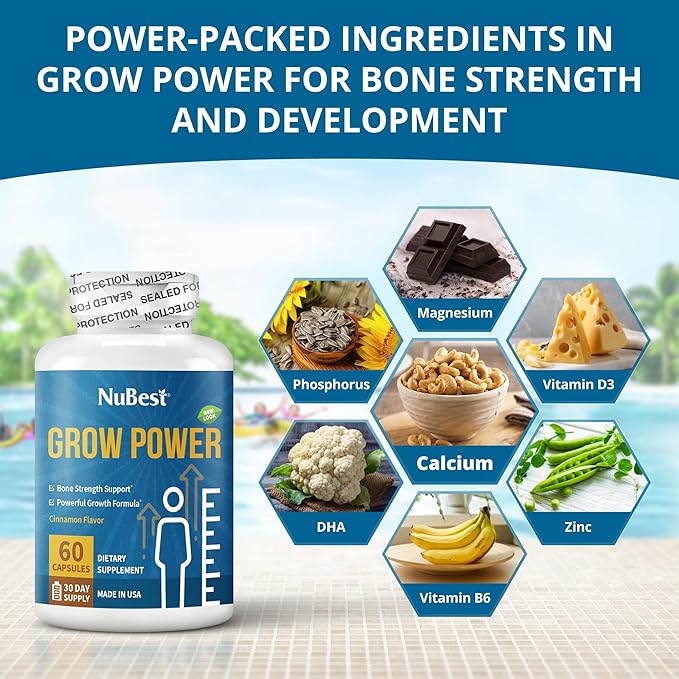 NuBest Grow Power - Calcium Supplement - Magnesium Supplement with Vitamin D3 B6 Zinc Phosphorus and Multivitamin for Strong Bones Overall Health for Age 10+ | Pack 3