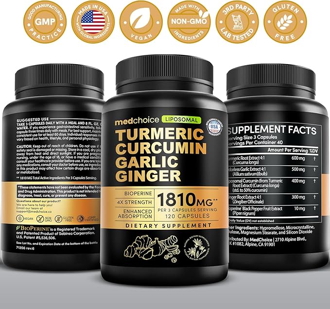 Liposomal Turmeric - High-Absorption Curcumin Supplements Non-GMO Blend for Digestive Comfort &amp Daily Support - Organic Turmeric Supplement with Black Pepper (120ct Pack of 4)