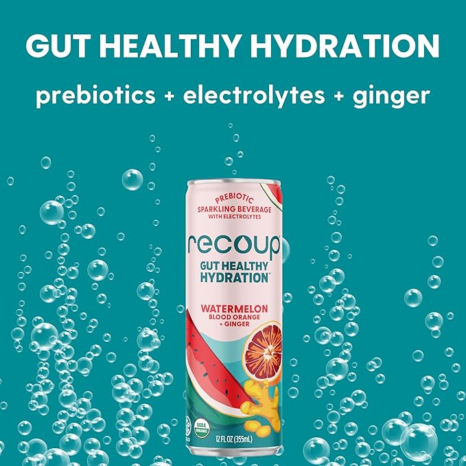 Recoup Organic Sparkling Prebiotic Drink - Ginger with Electrolytes for Gut Health Support &amp Hydration No Added Sugar ((Pack of 12) Pineapple Passion Fruit + Ginger)