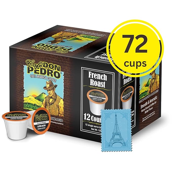 Cafe Don Pedro Assortment Pack Low Acid Coffee Pods - Compatible With Keurig K-cup Coffee Maker - Try 6 Different Coffees - 12 Cups Each 72 count