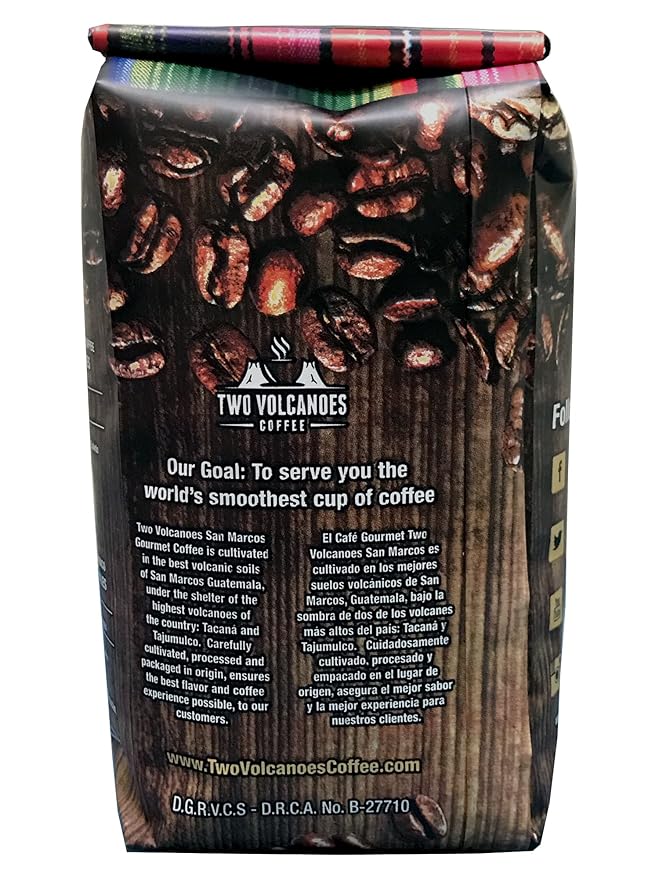 Two Volcanoes Coffee - Gourmet Guatemala Whole Bean Medium Roast Single-Origin Coffee. 1 lb