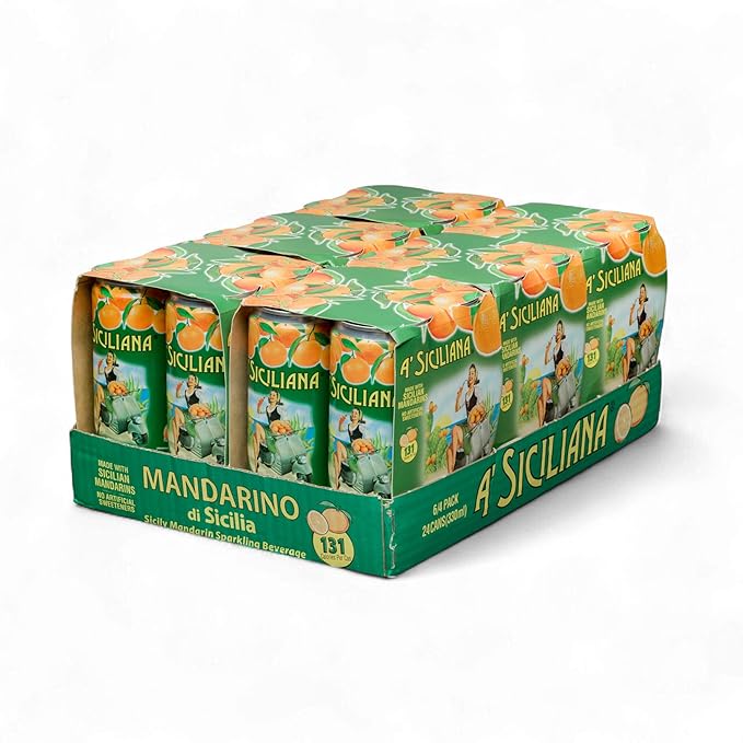 A' Siciliana Sicilian Sparkling Drink Mandarino- Refreshing and Delicious Italian Soda made with Sicilian Mandarin - Authentic Imported Italian Beverage - Mandarino Soda 24 Pack of 11.15 fl oz Cans