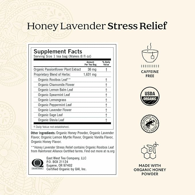 Yogi Tea Honey Lavender Stress Relief Tea - 16 Tea Bags per Pack (6 Packs) - Organic Chamomile Lavender Tea - Includes Lemon Balm Lemongrass Spearmint Leaf Peppermint Leaf Honey Flavor &amp More