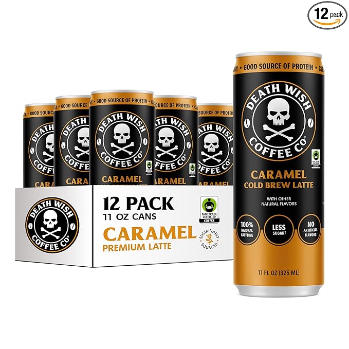 Death Wish Coffee Iced Coffee Cold Brew 8g Protein Fair Trade (Caramel Latte)