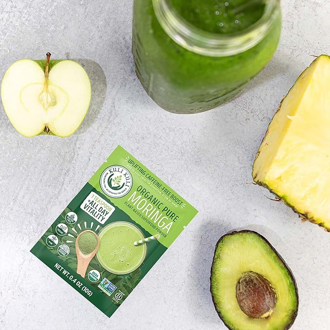 Kuli Kuli Moringa Oleifera Organic Leaf Powder &amp Green Smoothie 100% Pure USDA Certified &amp Non-GMO Moringa Powder Great with Smoothies Tea and Food 0.4 Ounce Pack of 20 (KK_PM)
