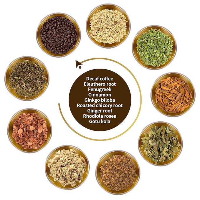 FunctionaliQi Optimize Herbal Tea with Decaf Coffee Gluten-Free - Caffeine-Free Energy Focus Liver Detox Brain health with Ginkgo Biloba Eleuthero Gotu Kola Rhodiola Rosea (3ounces Loose Leaf)